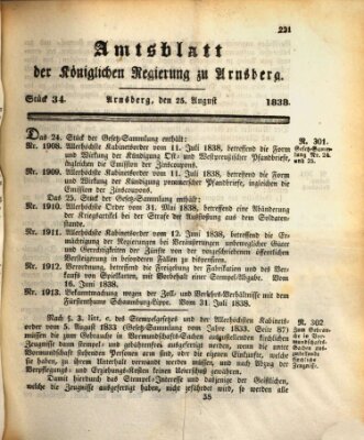 Amtsblatt für den Regierungsbezirk Arnsberg Samstag 25. August 1838