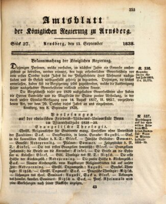 Amtsblatt für den Regierungsbezirk Arnsberg Samstag 15. September 1838