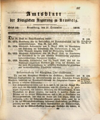 Amtsblatt für den Regierungsbezirk Arnsberg Samstag 22. September 1838