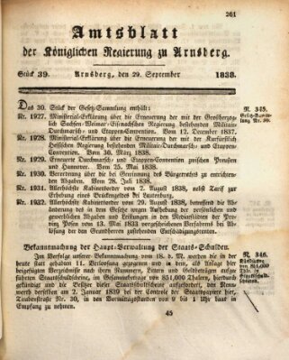 Amtsblatt für den Regierungsbezirk Arnsberg Samstag 29. September 1838