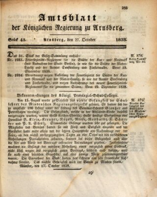 Amtsblatt für den Regierungsbezirk Arnsberg Samstag 27. Oktober 1838