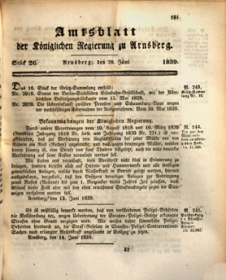 Amtsblatt für den Regierungsbezirk Arnsberg Samstag 29. Juni 1839