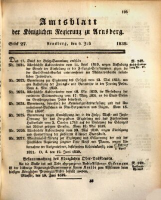 Amtsblatt für den Regierungsbezirk Arnsberg Samstag 6. Juli 1839