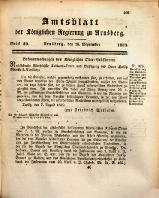 Amtsblatt für den Regierungsbezirk Arnsberg Samstag 28. September 1839