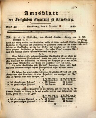 Amtsblatt für den Regierungsbezirk Arnsberg Samstag 5. Oktober 1839