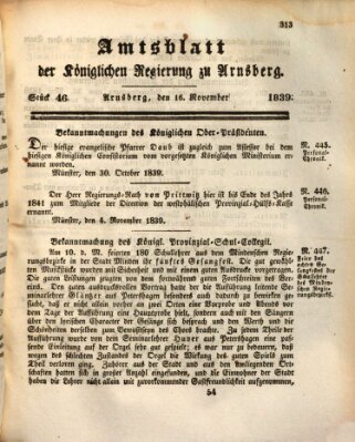 Amtsblatt für den Regierungsbezirk Arnsberg Samstag 16. November 1839