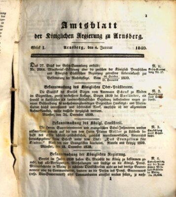 Amtsblatt für den Regierungsbezirk Arnsberg Samstag 4. Januar 1840