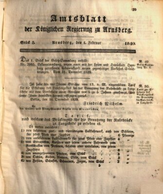 Amtsblatt für den Regierungsbezirk Arnsberg Samstag 1. Februar 1840