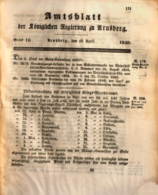 Amtsblatt für den Regierungsbezirk Arnsberg Samstag 18. April 1840