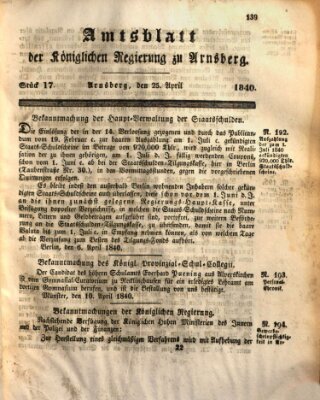 Amtsblatt für den Regierungsbezirk Arnsberg Samstag 25. April 1840