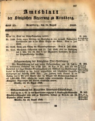 Amtsblatt für den Regierungsbezirk Arnsberg Samstag 29. August 1840