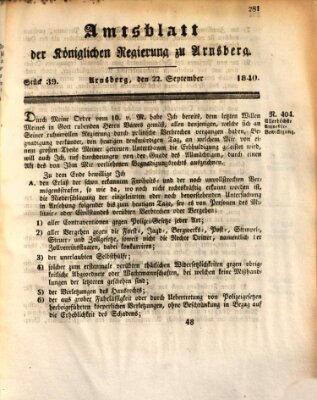 Amtsblatt für den Regierungsbezirk Arnsberg Dienstag 22. September 1840