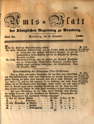 Amtsblatt für den Regierungsbezirk Arnsberg Samstag 19. Dezember 1840