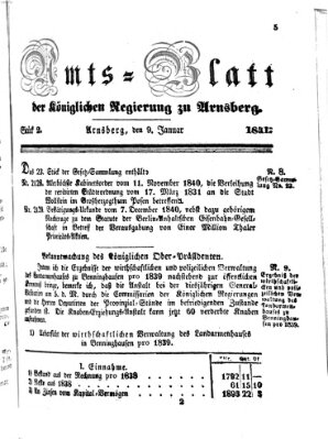 Amtsblatt für den Regierungsbezirk Arnsberg Samstag 9. Januar 1841