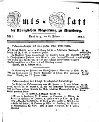 Amtsblatt für den Regierungsbezirk Arnsberg Samstag 13. Februar 1841