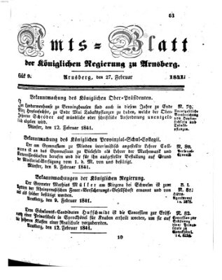 Amtsblatt für den Regierungsbezirk Arnsberg Samstag 27. Februar 1841