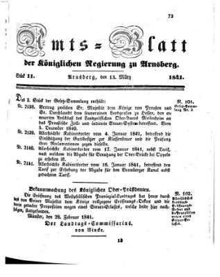 Amtsblatt für den Regierungsbezirk Arnsberg Samstag 13. März 1841