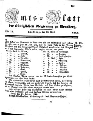 Amtsblatt für den Regierungsbezirk Arnsberg Samstag 10. April 1841