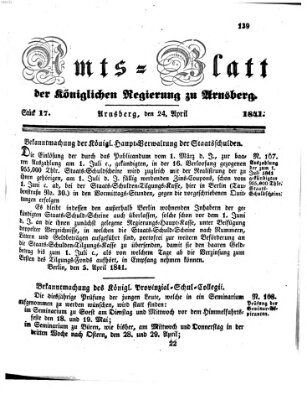 Amtsblatt für den Regierungsbezirk Arnsberg Samstag 24. April 1841