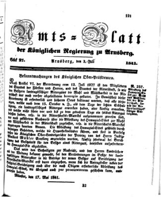 Amtsblatt für den Regierungsbezirk Arnsberg Samstag 3. Juli 1841