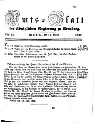 Amtsblatt für den Regierungsbezirk Arnsberg Samstag 14. August 1841