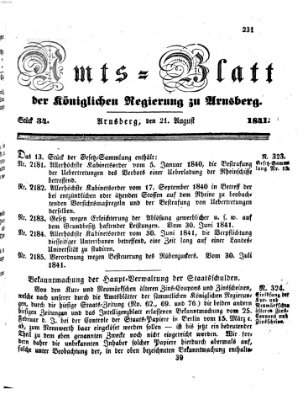 Amtsblatt für den Regierungsbezirk Arnsberg Samstag 21. August 1841