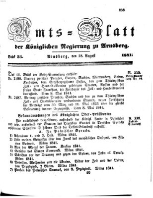 Amtsblatt für den Regierungsbezirk Arnsberg Samstag 28. August 1841