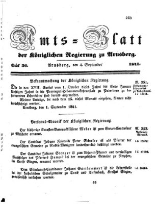 Amtsblatt für den Regierungsbezirk Arnsberg Samstag 4. September 1841