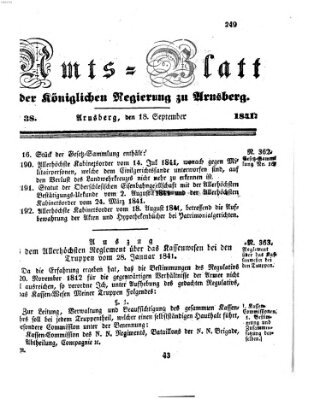 Amtsblatt für den Regierungsbezirk Arnsberg Samstag 18. September 1841