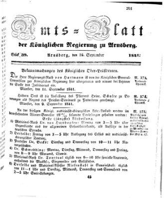 Amtsblatt für den Regierungsbezirk Arnsberg Samstag 25. September 1841