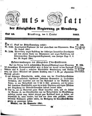 Amtsblatt für den Regierungsbezirk Arnsberg Samstag 2. Oktober 1841