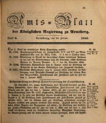 Amtsblatt für den Regierungsbezirk Arnsberg Samstag 19. Februar 1842