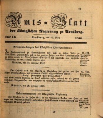 Amtsblatt für den Regierungsbezirk Arnsberg Samstag 12. März 1842