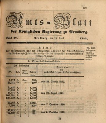 Amtsblatt für den Regierungsbezirk Arnsberg Samstag 23. April 1842