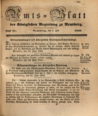 Amtsblatt für den Regierungsbezirk Arnsberg Samstag 2. Juli 1842