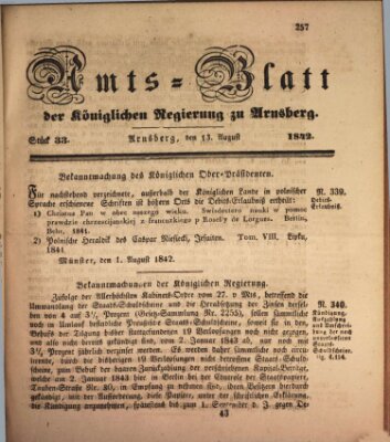 Amtsblatt für den Regierungsbezirk Arnsberg Samstag 13. August 1842