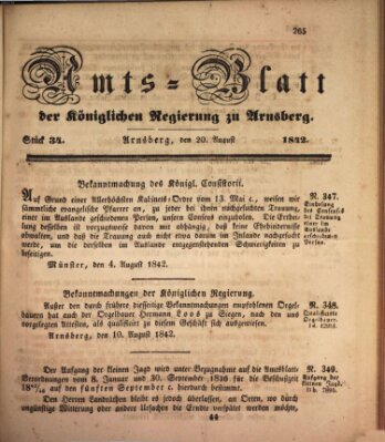 Amtsblatt für den Regierungsbezirk Arnsberg Samstag 20. August 1842