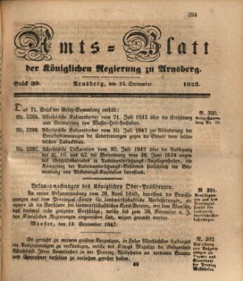 Amtsblatt für den Regierungsbezirk Arnsberg Samstag 24. September 1842