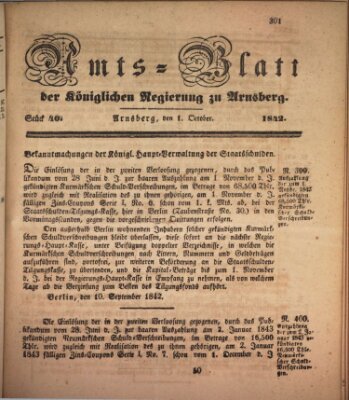 Amtsblatt für den Regierungsbezirk Arnsberg Samstag 1. Oktober 1842