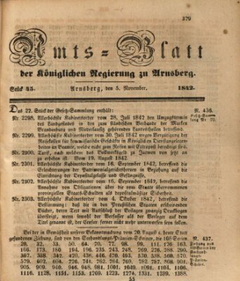 Amtsblatt für den Regierungsbezirk Arnsberg Samstag 5. November 1842