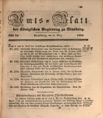 Amtsblatt für den Regierungsbezirk Arnsberg Samstag 11. März 1843