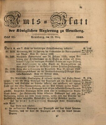 Amtsblatt für den Regierungsbezirk Arnsberg Samstag 18. März 1843