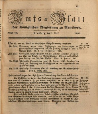 Amtsblatt für den Regierungsbezirk Arnsberg Samstag 1. April 1843