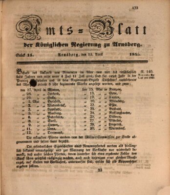 Amtsblatt für den Regierungsbezirk Arnsberg Samstag 15. April 1843