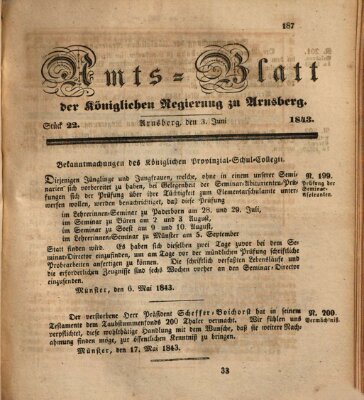 Amtsblatt für den Regierungsbezirk Arnsberg Samstag 3. Juni 1843