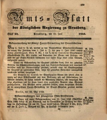 Amtsblatt für den Regierungsbezirk Arnsberg Samstag 10. Juni 1843