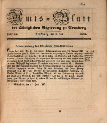 Amtsblatt für den Regierungsbezirk Arnsberg Samstag 8. Juli 1843