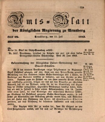 Amtsblatt für den Regierungsbezirk Arnsberg Samstag 15. Juli 1843