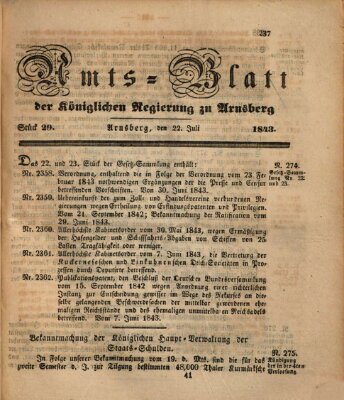 Amtsblatt für den Regierungsbezirk Arnsberg Samstag 22. Juli 1843