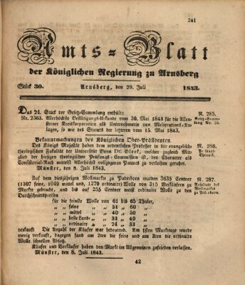 Amtsblatt für den Regierungsbezirk Arnsberg Samstag 29. Juli 1843